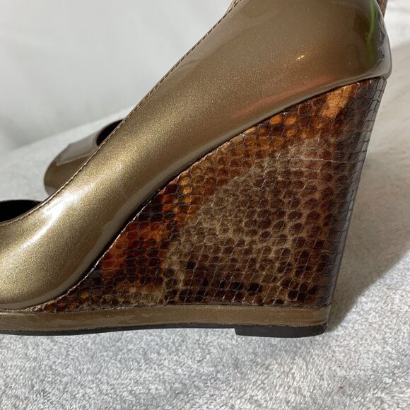 Donald J Pliner Habiki Peep Toe Wedges Snake Print Gold Women’s 9.5 Bronze - Picture 4 of 9
